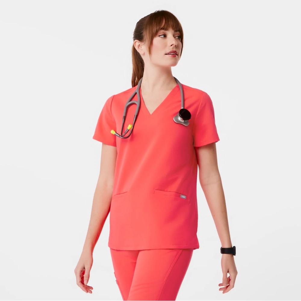 Figs Coral V-Neck Medical Scrub Top